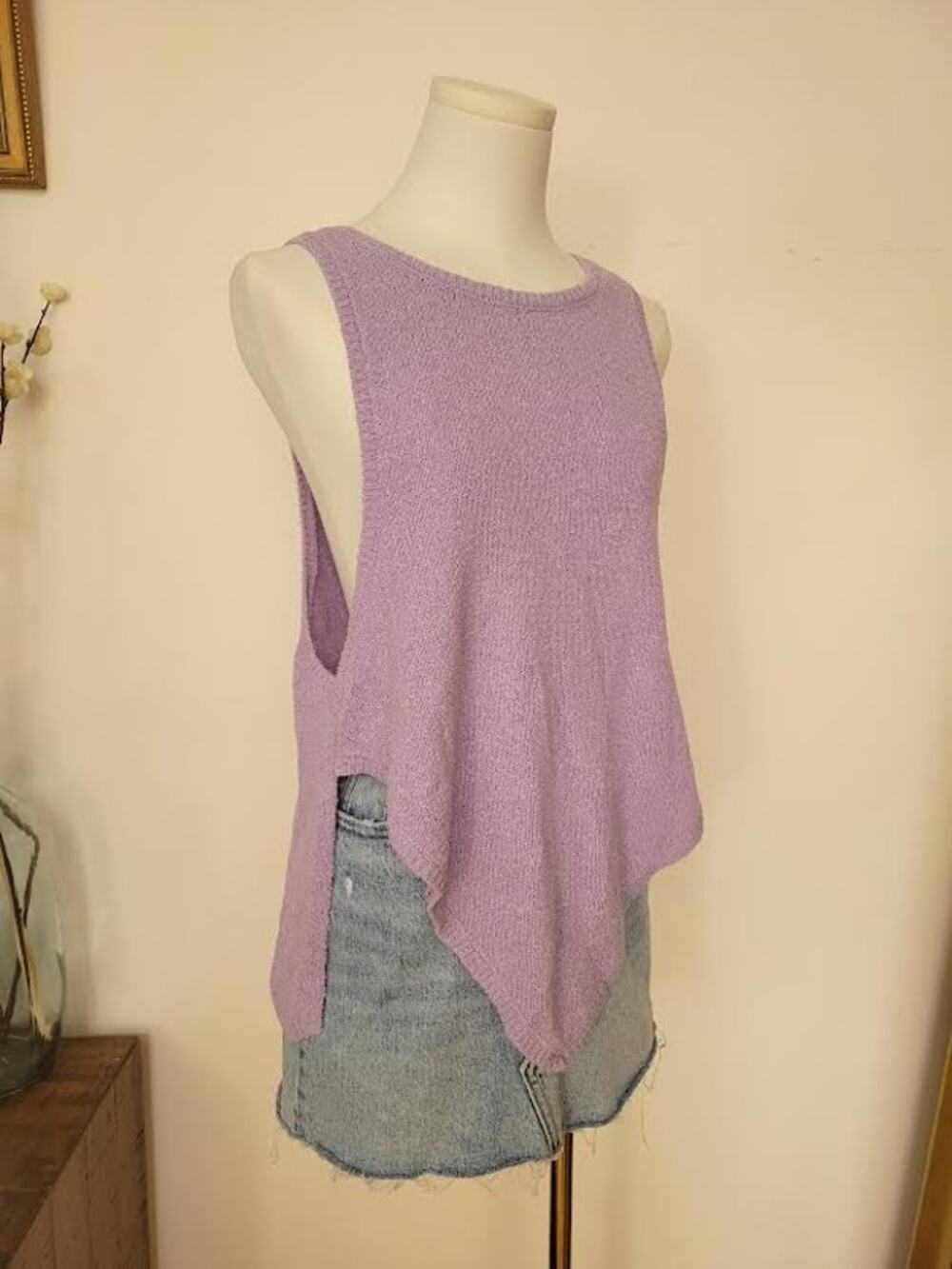 Free People FP Beach Lilac Flowy Knit Asymmetrical Summer Beachy Tank Top